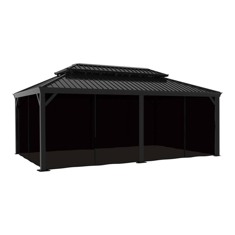 VEIKOUS Aluminum Double Hardtop Gazebo Pergola for Patio, Lawn, and Garden with Removable Netting