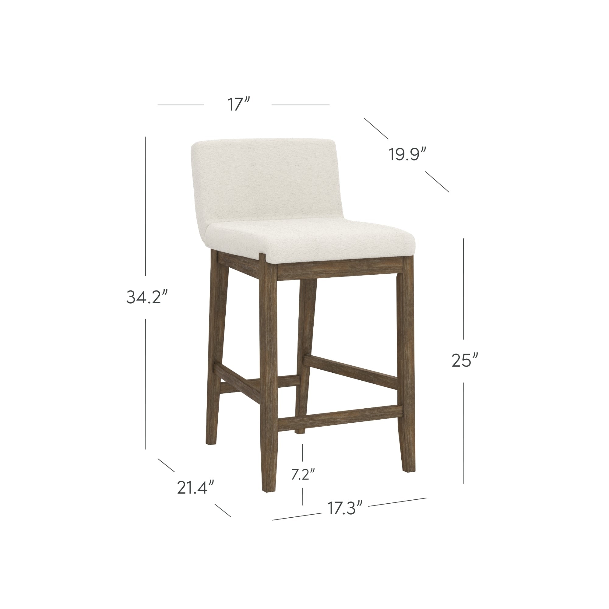 Gracie Modern Bar Stool, Boucle Upholstered Chair and Brushed Wooden Legs