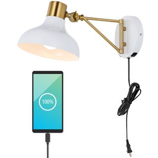 Lisa Swing Arm 1-Light Modern Midcentury Iron USB Charging Port LED Sconce, by JONATHAN Y