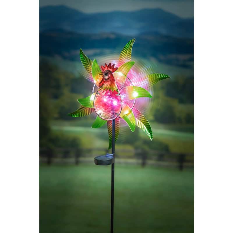 48 in. H Solar Staked Wind Spinner, Glass Rooster