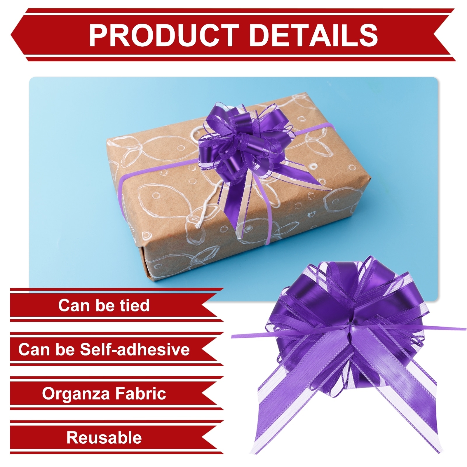 12-Pack Large Bows for Gift Wrapping, Reusable Ribbon Bow - 20 x 15 cm