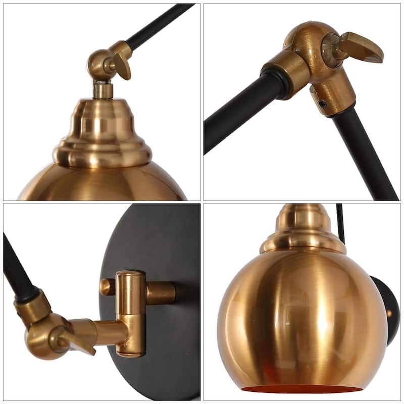 Marden Mid-Century Modern 1-Light Black Gold Swing Arm Lights Plug-in/ Hardwired Wall Sconce - L 5.5"x W 15.5"x H 17.5"