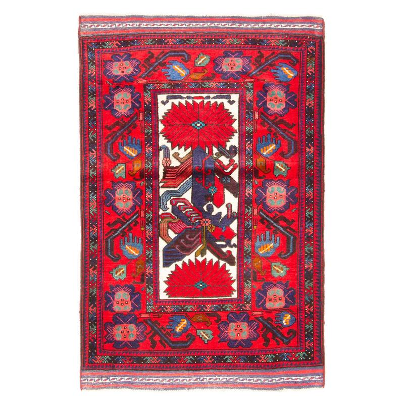 ECARPETGALLERY Hand-knotted Teimani Red Wool Rug - 3'2 x 4'11
