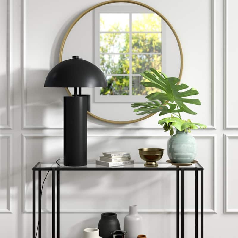 27-Inch Mid-Century Black Metal Table Lamp with Dome Shade - 16" x 16" x 27"