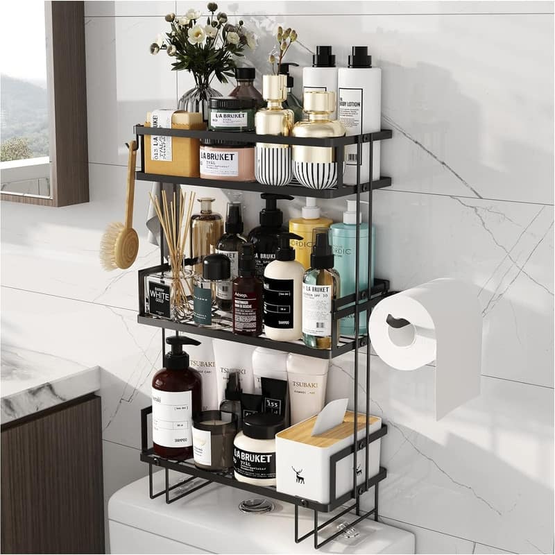 Over Toilet Bathroom Organizer - 6"D x 12.6"W x 21"H - Black