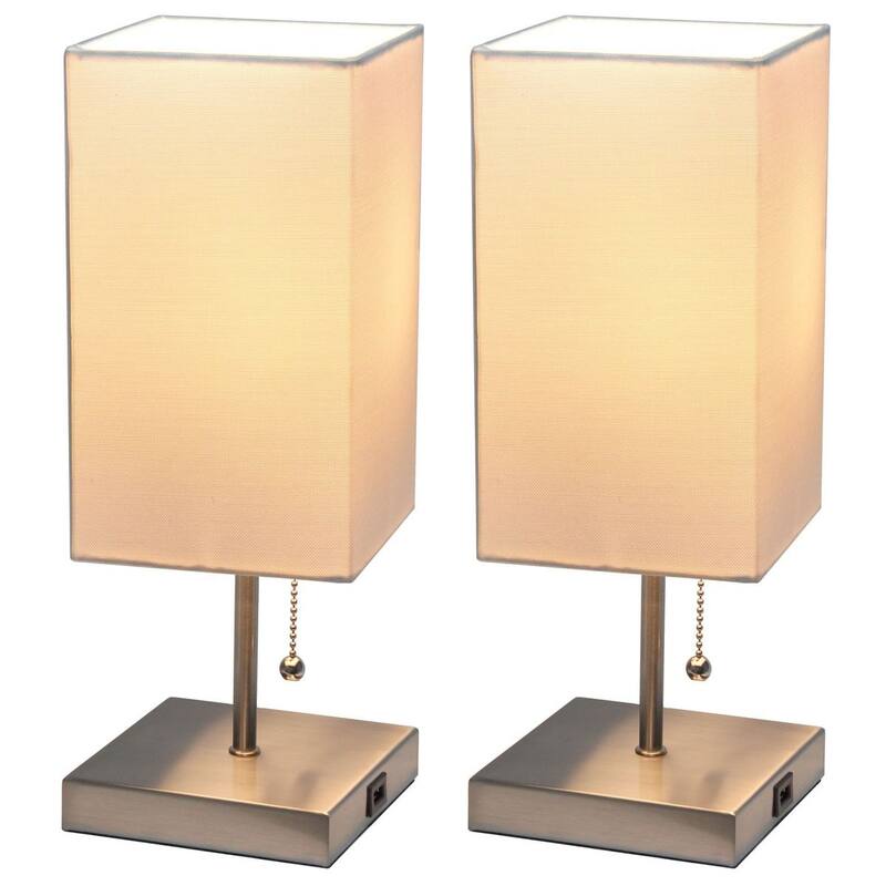 Simple Designs Petite Stick Lamp with USB Charging Port and Fabric Shade 2 Pack Set - 5 x 5 x 14.25 (L x W x H)