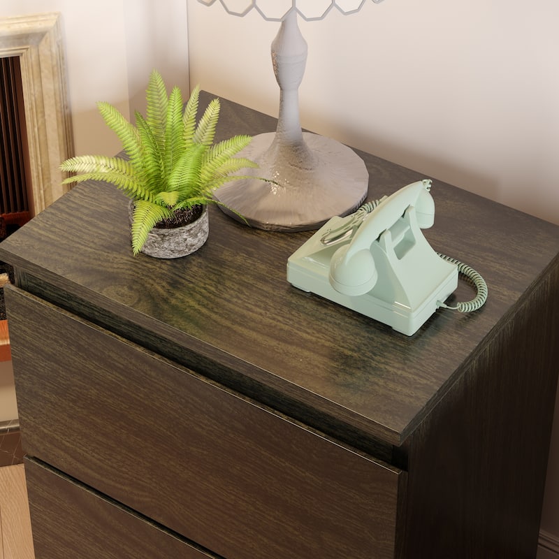 Nightstand Bedside Table Wood 2-Drawer End Table White/Brown
