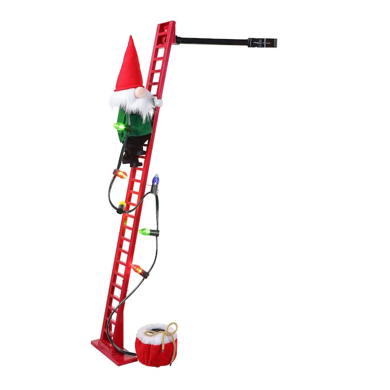Mr. Christmas Animated and Musical Climbing Gnome with Light Strand Decoration - Red