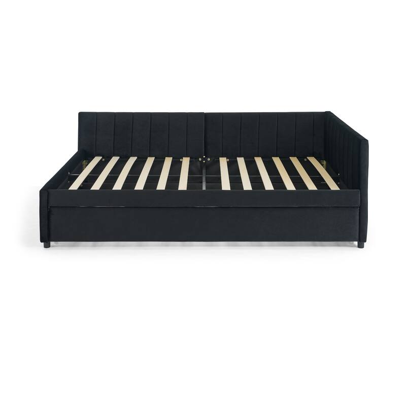 Full Size Upholstered Tufted Sofa Bed with Trundle, Velvet, Black (79.5''x58''x25'')