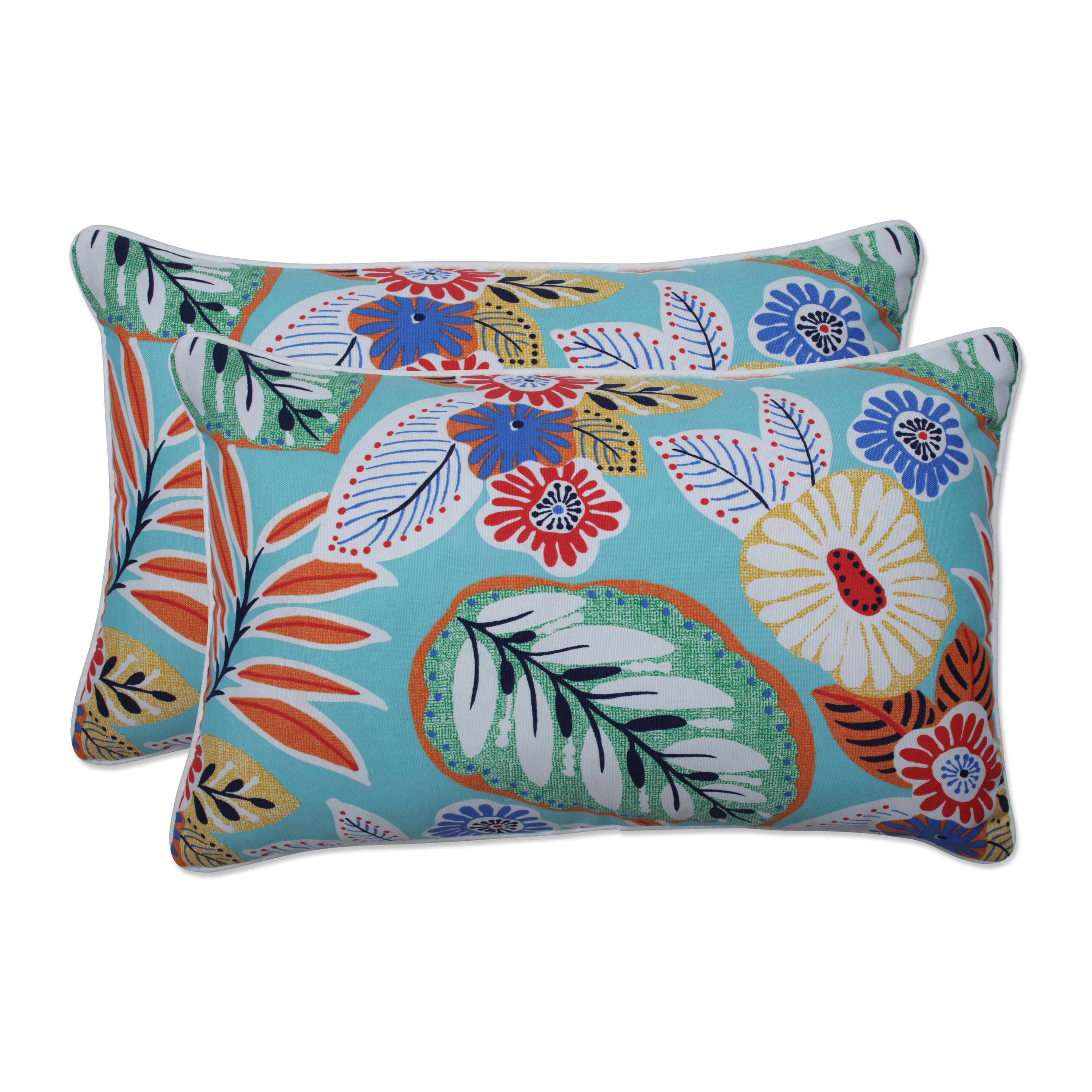 Pillow Perfect Outdoor Marlow Aqua Rectangular Throw Pillow Set