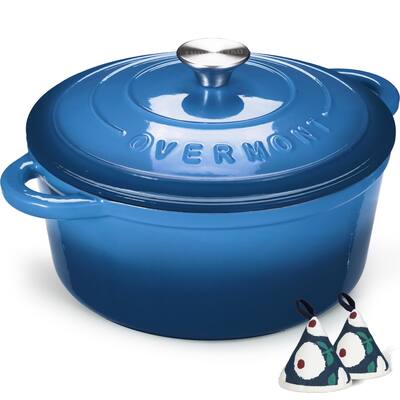 Enameled Cast Iron Dutch Oven - 5.5QT Pot with Lid Cookbook & Cotton Potholders - Heavy-Duty Cookware for Braising, Stews