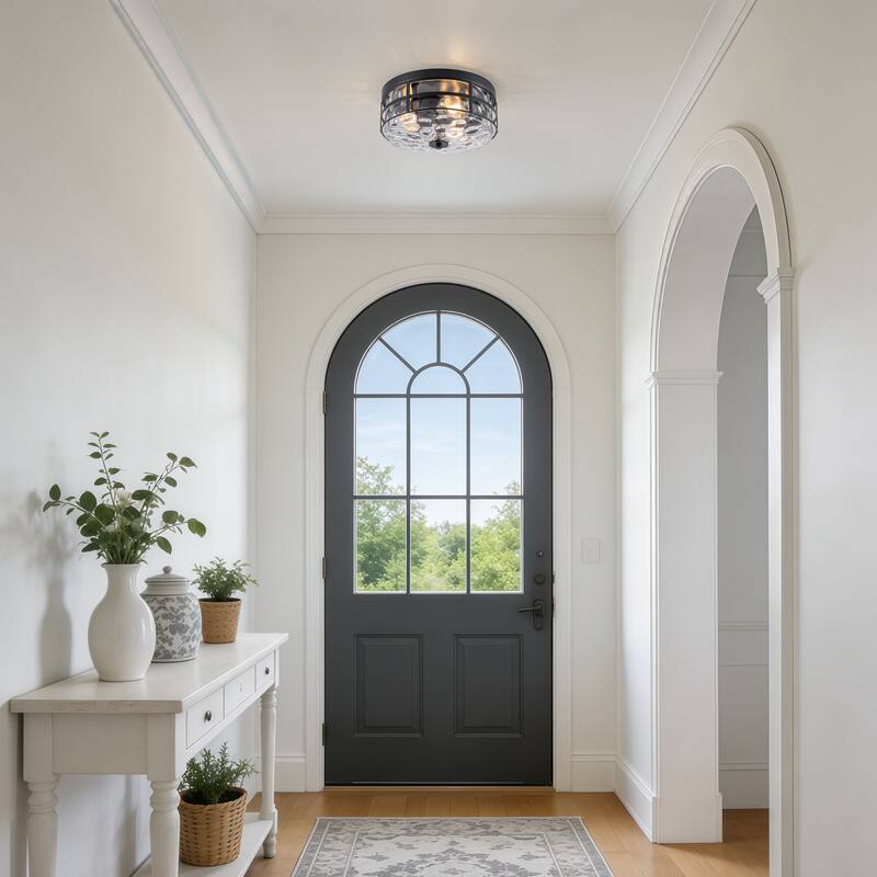 Starsky 3-Light Modern Clear Hammered Glass Flush Mount