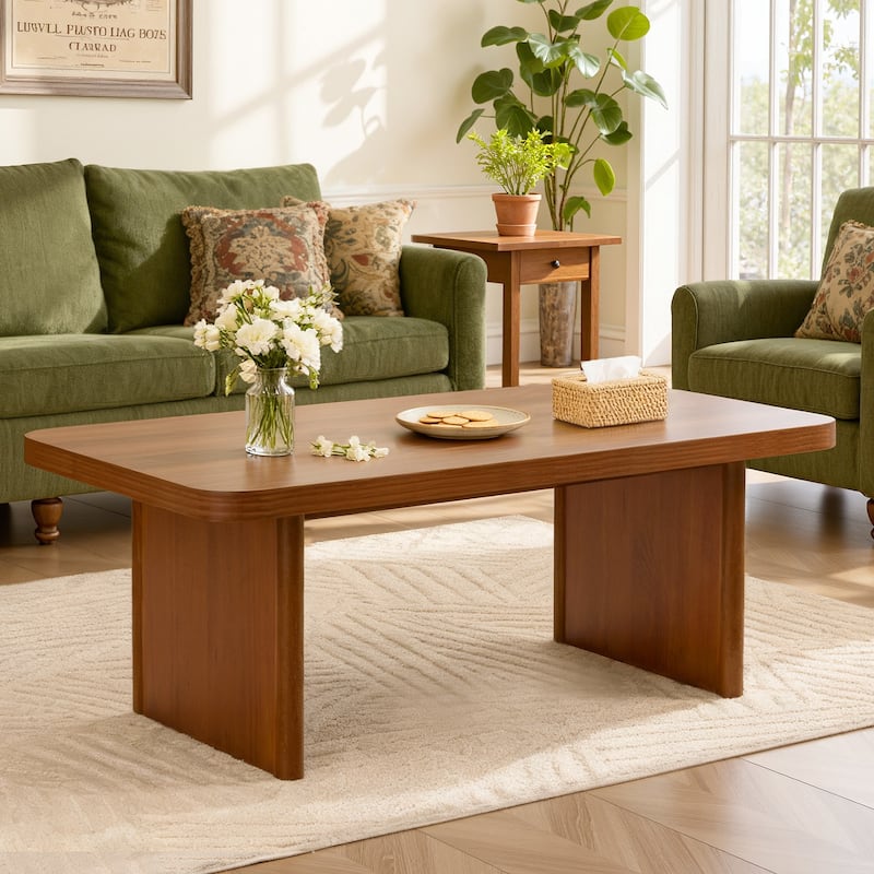 47-Inch Rectangular Center Coffee Table with Solid Pine Wood Legs - 47.24"L x 23.62"W x 17.13"H