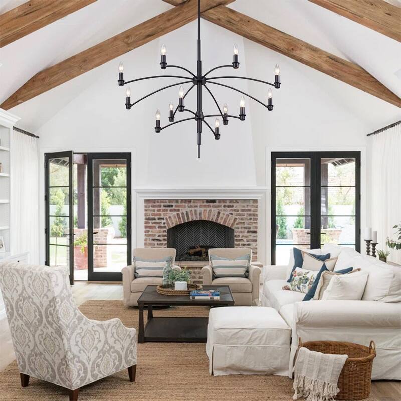 KAWOTI 12-Light Dimmable Classic Traditional Chandelier Pendant Light - W39.75"*H80"