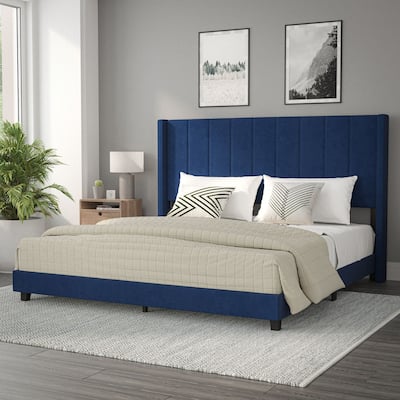 Upholstered Platform Bed with Wingback Headboard