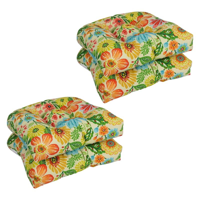 19-inch Rounded Back Tufted Indoor/Outdoor Chair Cushions (Set of 4) - 19" x 19" - Gregoire Chamomile