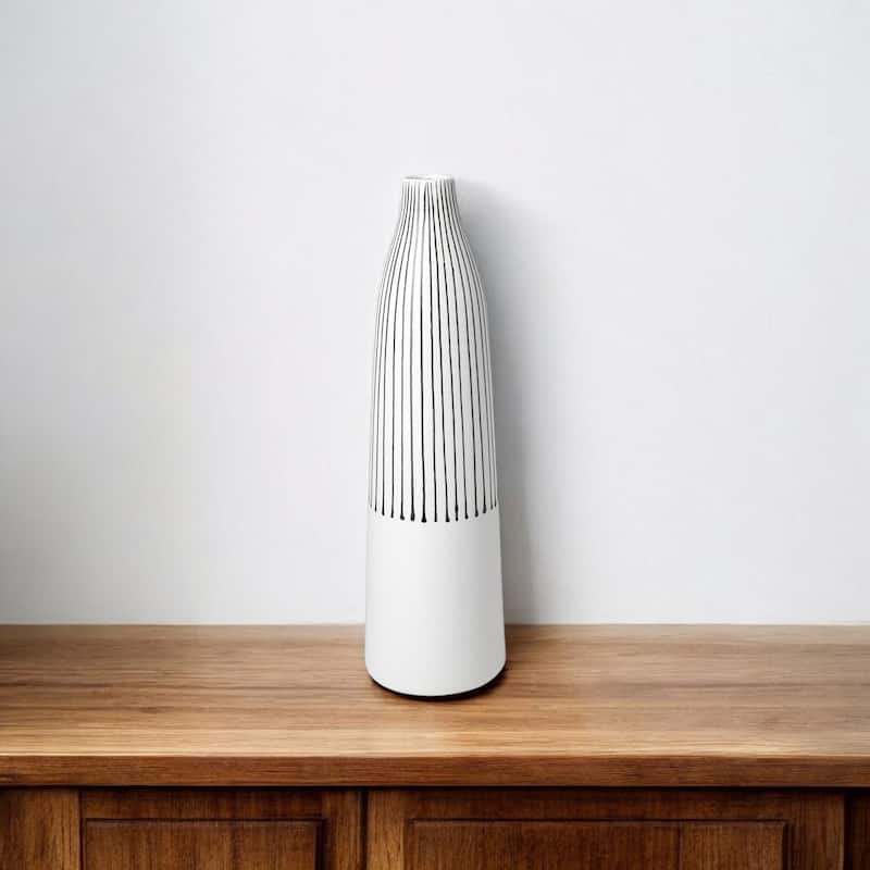 18" Black And White Abstract Cylinder Ceramic Table Vase - 18" x 5" x 5"