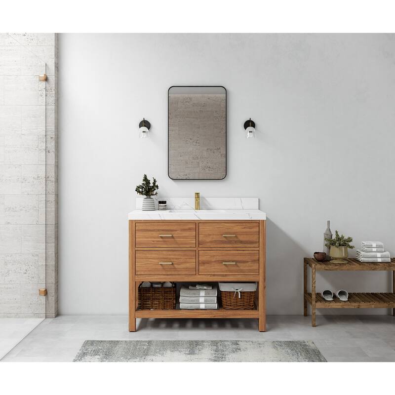 Willow Collections 42 in. W x 22 in. D Parker Solid Teak Single Sink Bathroom Vanity with Countertop