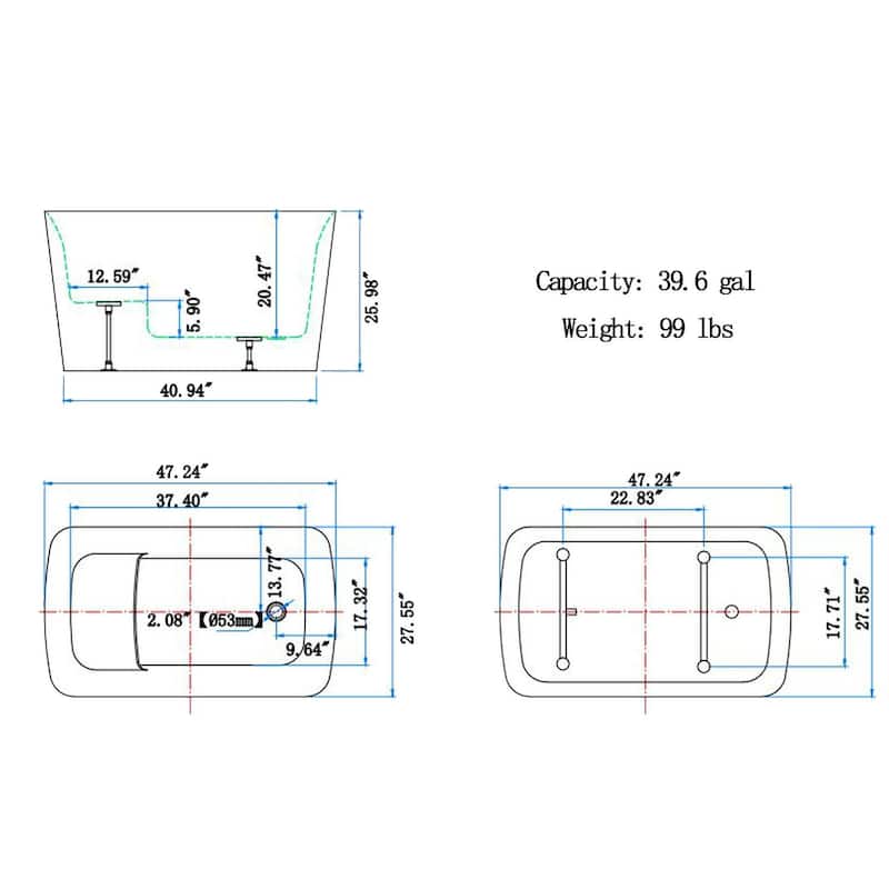 47" L x 27" W Freestanding Acrylic Small Japanese Soaking Bathtub with Built-in Seat