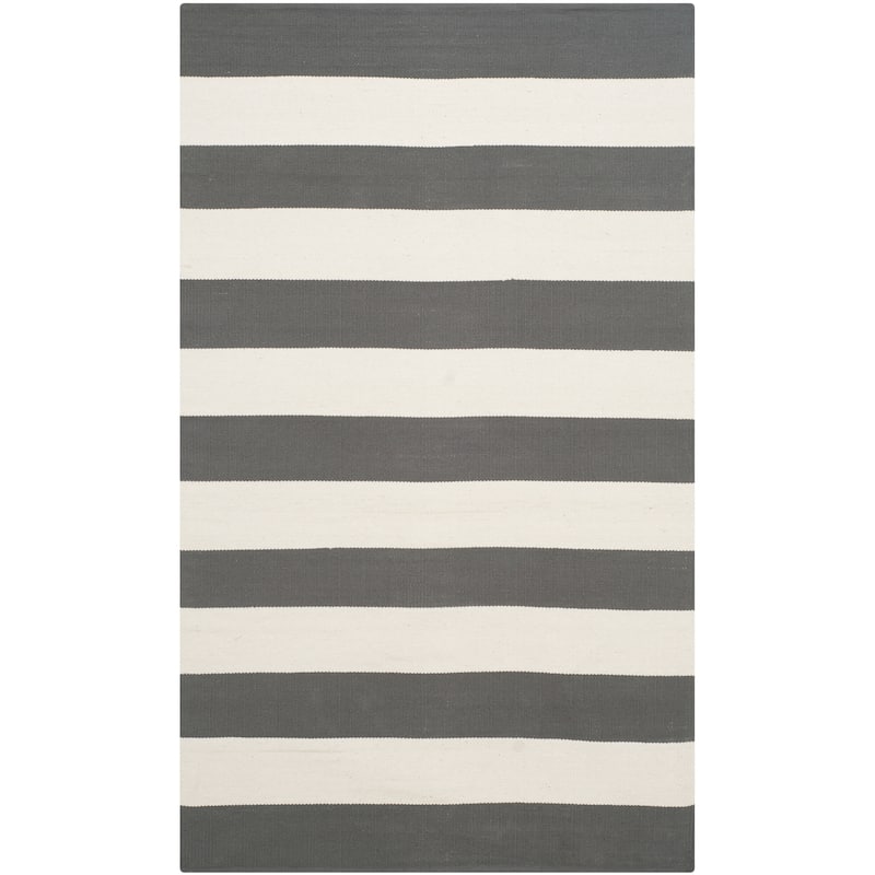 SAFAVIEH Handmade Montauk Caspian Stripe Cotton Flatweave Rug - 3' x 5' - Grey/Ivory