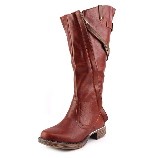 Two Lips Pull Up Women Round Toe Synthetic Brown Knee High Boot