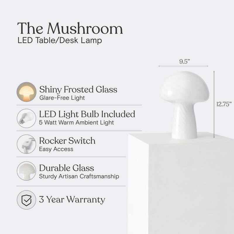 Brightech Mushroom 12.75 in. White Modern & Contemporary LED Bedside Table Lamp with Frosted White Glass Shade (2-Pack)