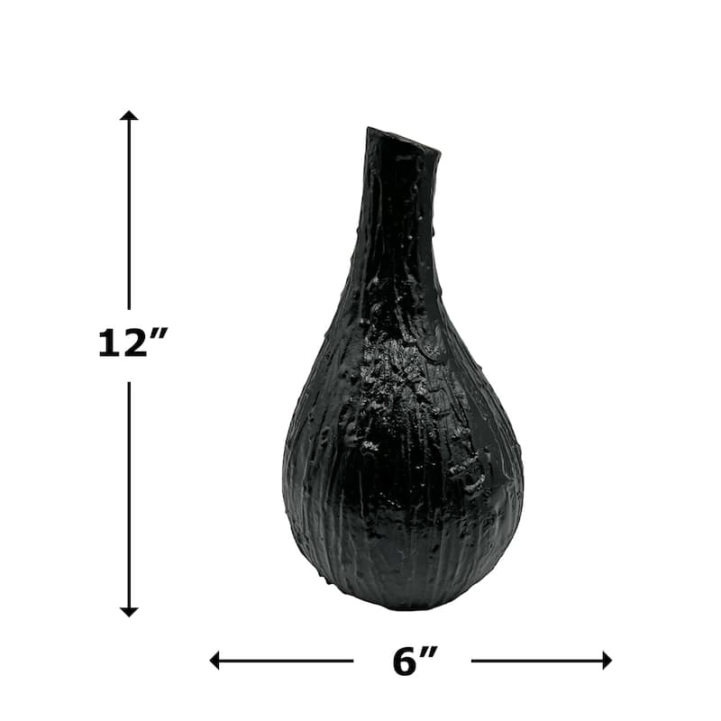 12 Inch Tall Decorative Handmade Aluminum Bottle Flower Vase in Black