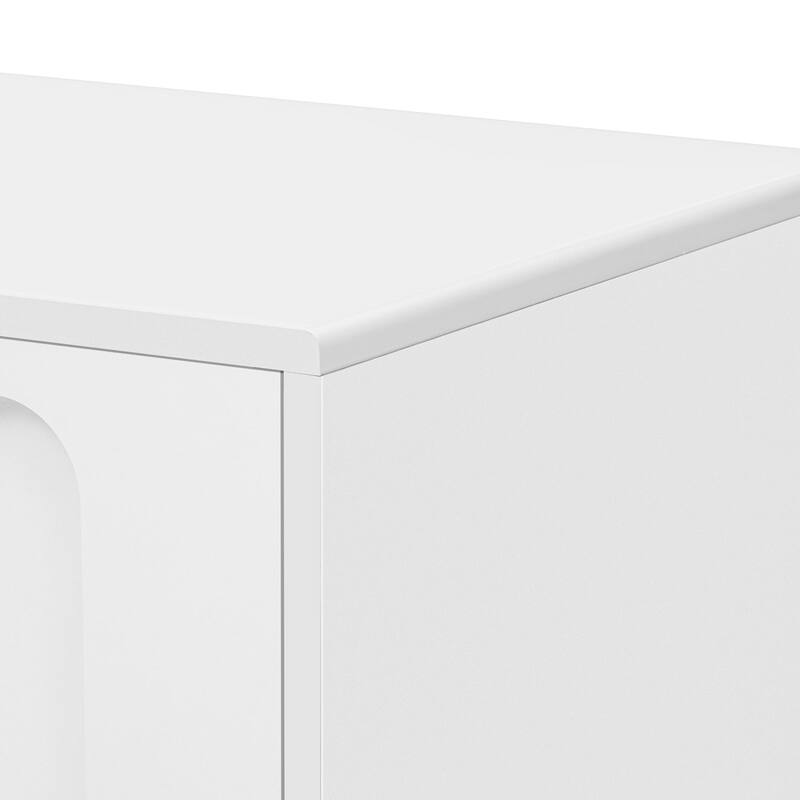 Contemporary TV Stand with Glass Door, 2 Drawers, Cabinets & Solid Wood Legs