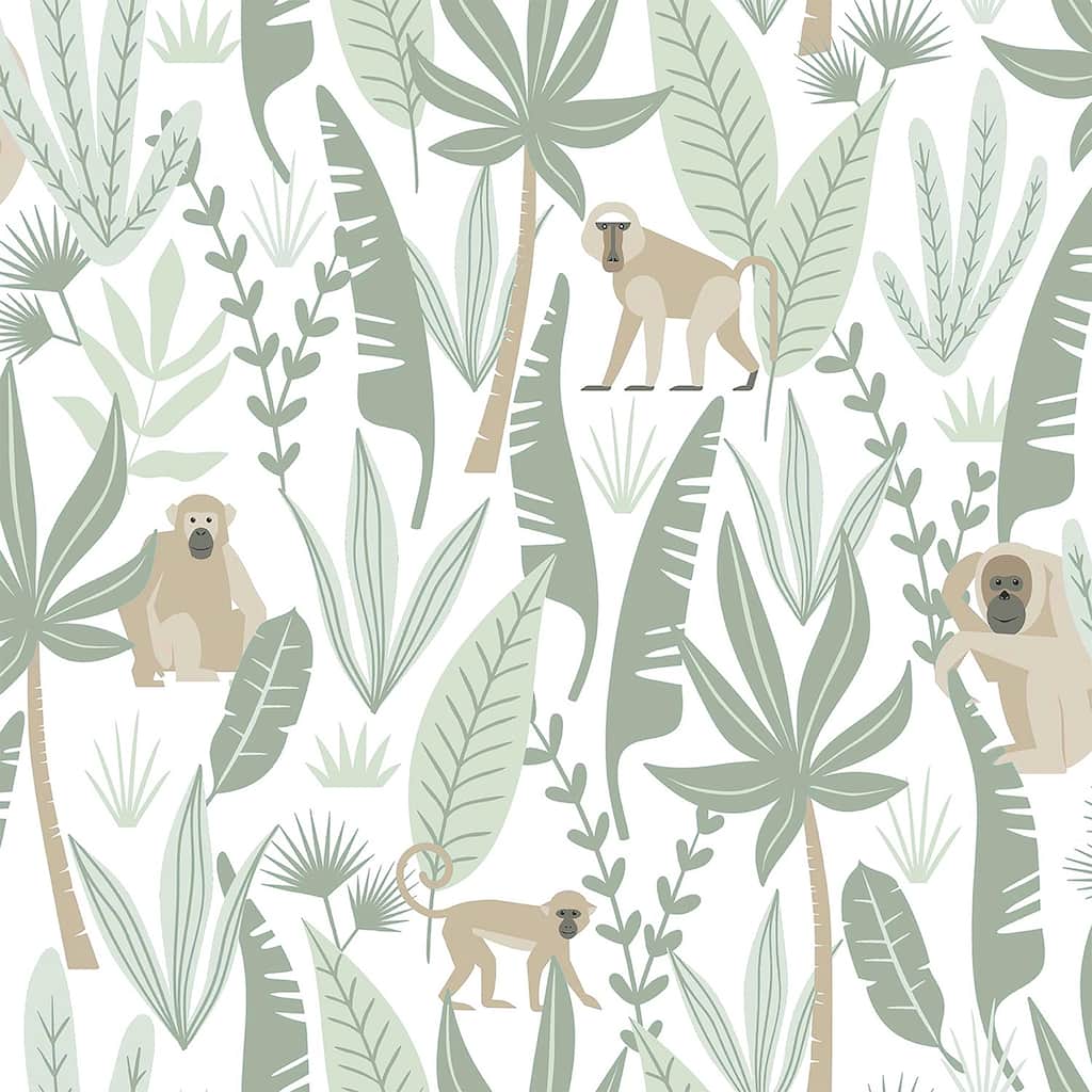 Chesapeake Kiki Light Green Monkeys Wallpaper - 20.9 x 396 x 0.025