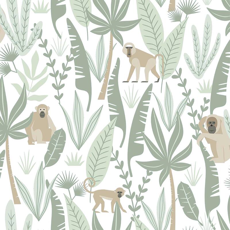 Chesapeake Kiki Light Green Monkeys Wallpaper - 20.9 x 396 x 0.025