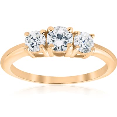 1ct 3 Stone Diamond Engagement Round Cut Ring Yellow Gold