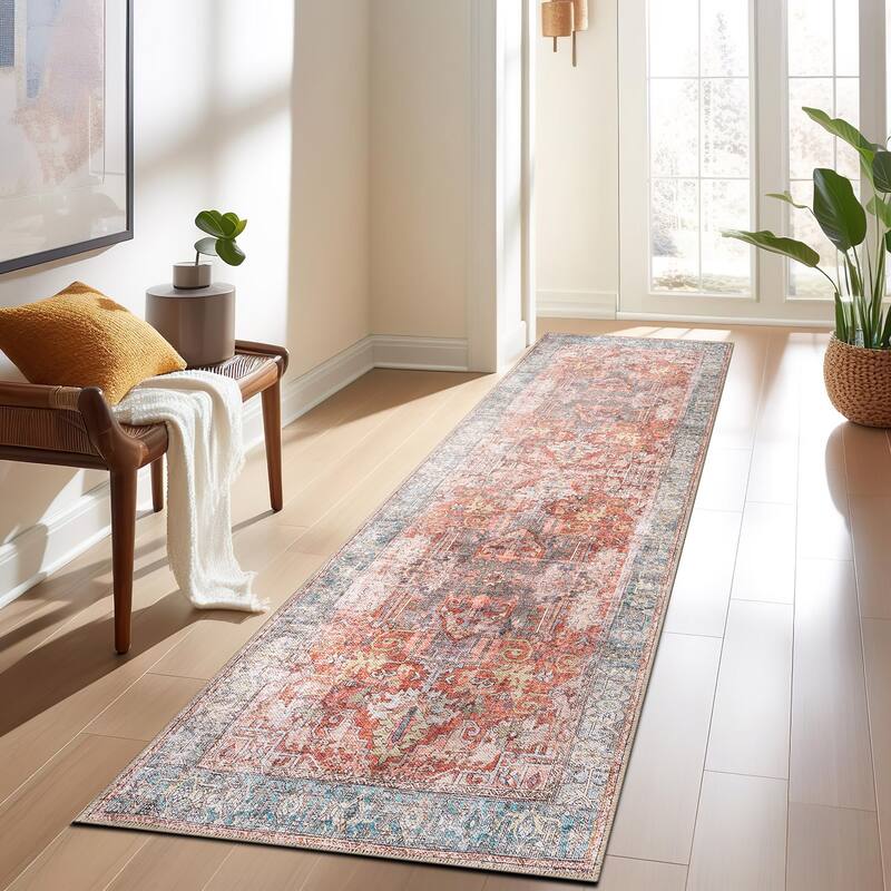 World Rug Gallery Vintage Inspired Distressed Machine Washable Area Rug - 2' 6" x 10' - Multi - Runner