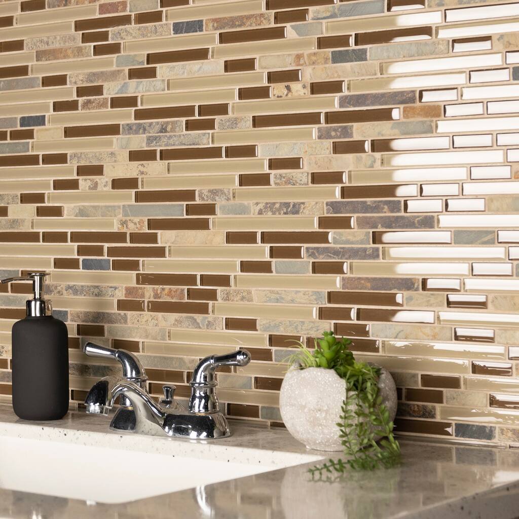 Merola Tile Tessera Piano Brixton 1.63" x 11.75" Glass and Stone Mosaic Tile