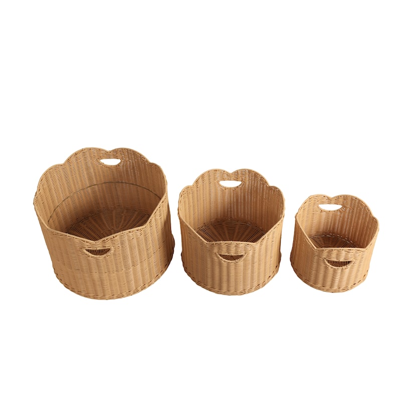 Maris Resin/Metal Scalloped Edge Nesting Storage Baskets, Handles (Set of 3)