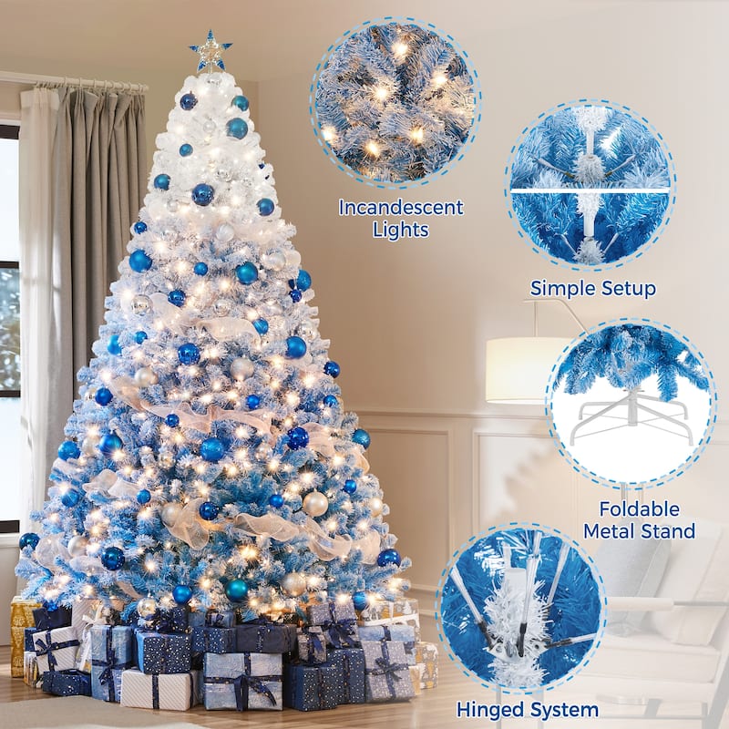 Yaheetech 9ft Pre-lit Flocked Artificial Christmas Tree with 900 Incandescent Warm White Lights & 2084 Tips