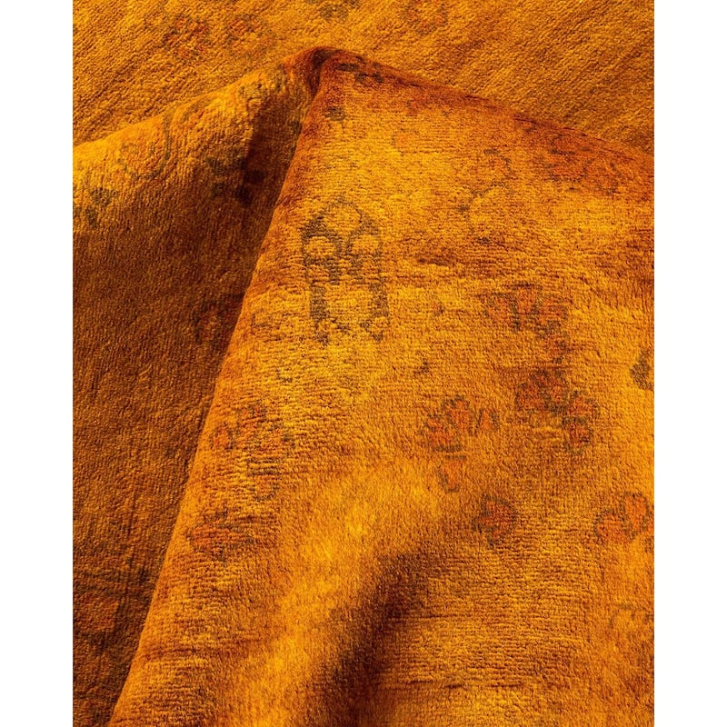 Overton Hand Knotted Wool Vintage Inspired Modern Contemporary Overdyed Gold Area Rug - 6' 1" x 9' 5"