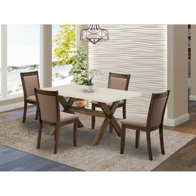 HomeStock 5-Piece Distressed Jacobean Finish Solid Wood Top Dining table with 4-Chairs