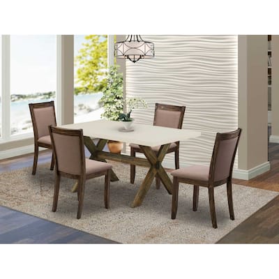 HomeStock 5-Piece Distressed Jacobean Finish Solid Wood Top Dining table with 4-Chairs