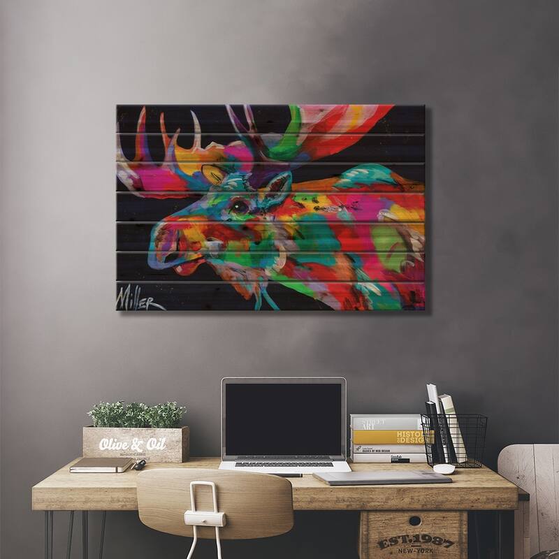 Bull Moose Print On Wood by Tracy Miller - Multi-Color