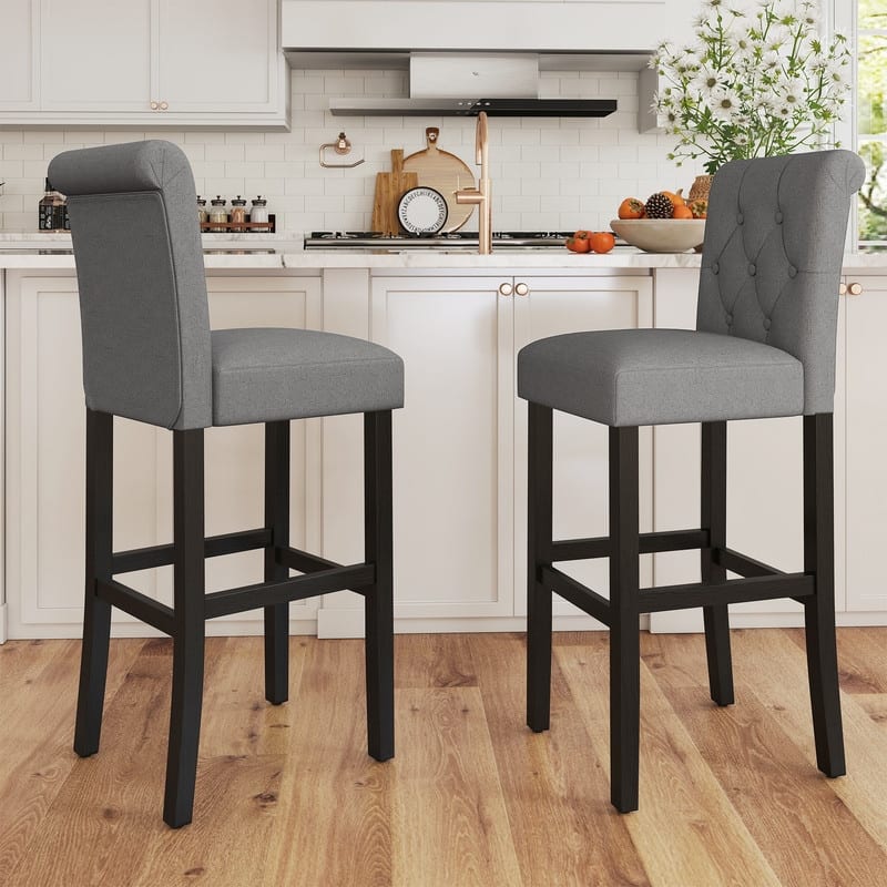 28 Inches Barstools Upholstered Bar Stools Pub Chairs with Button Tufted Back set of 2