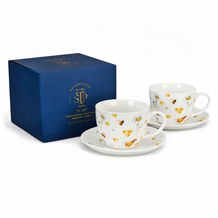 STP Goods 13.5oz Honey Bee Tea Coffee Cup & Saucer Set of 2