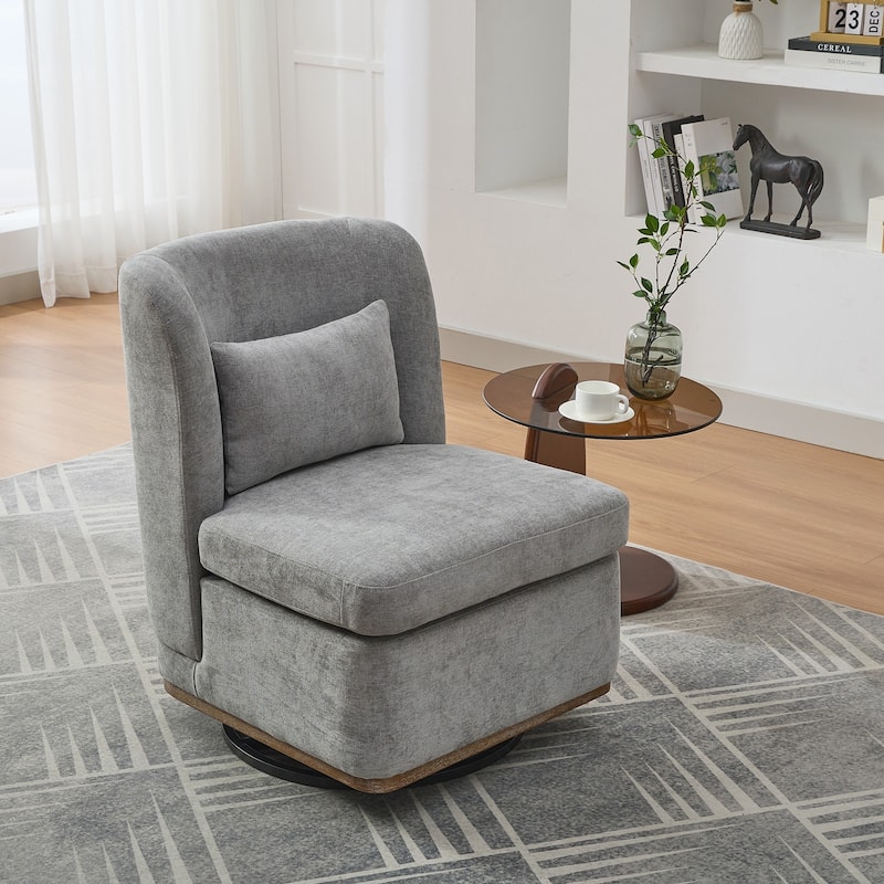 Modern Cushioned Armless Metal Base 360° Swivel Chair with Pillow, Suitable for Living Room