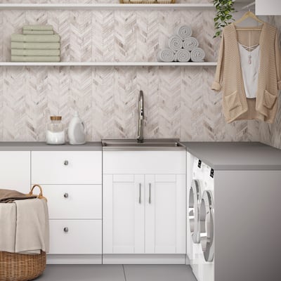 WYNDENHALL Marina Transitional Laundry Cabinet with Faucet and Stainless Steel Sink