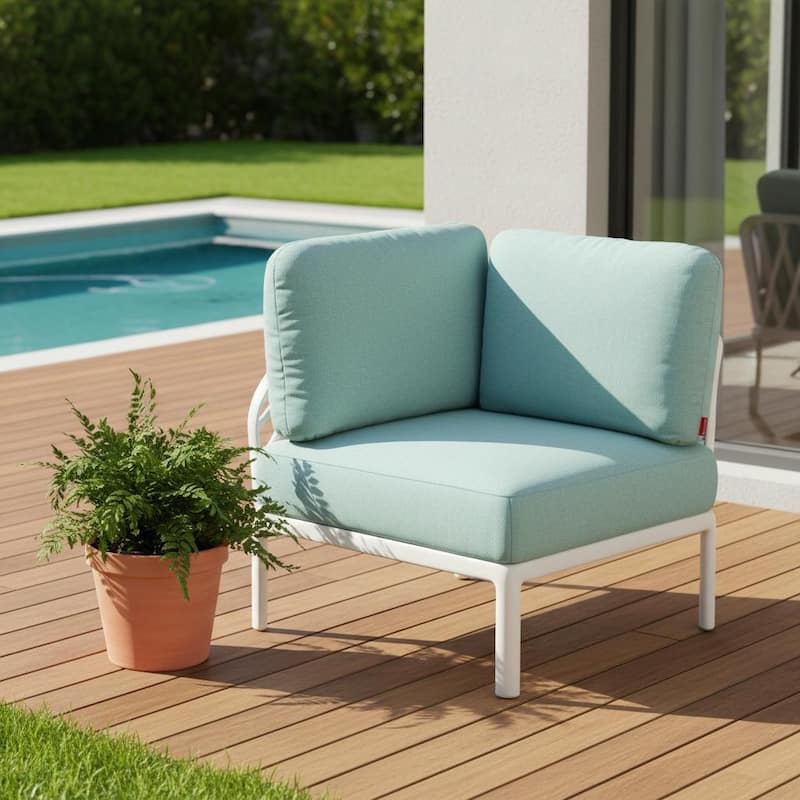 31" White Heavy Duty Plastic Outdoor Modular with Sea Green Cushion - Sea Green