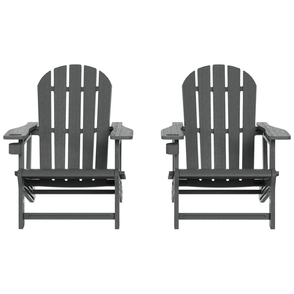 Coastline Outdoor Poly Adirondack Chair with Cup Holder (Set of 2)