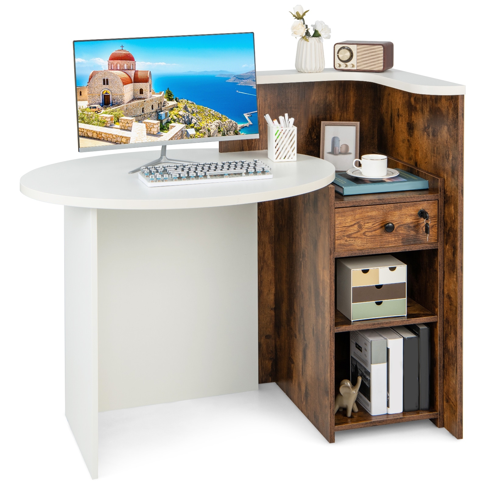 Front Reception Desk, Engineered Wood, Modern, Adjustable Shelves, Drawer