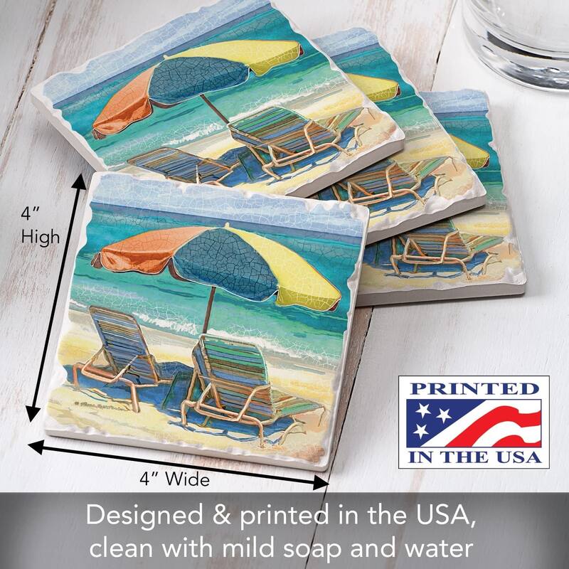 CounterArt Umbrella Days Absorbent Stone Tumbled Tile Coaster Set of 4 Made in The USA Protective Cork Backing