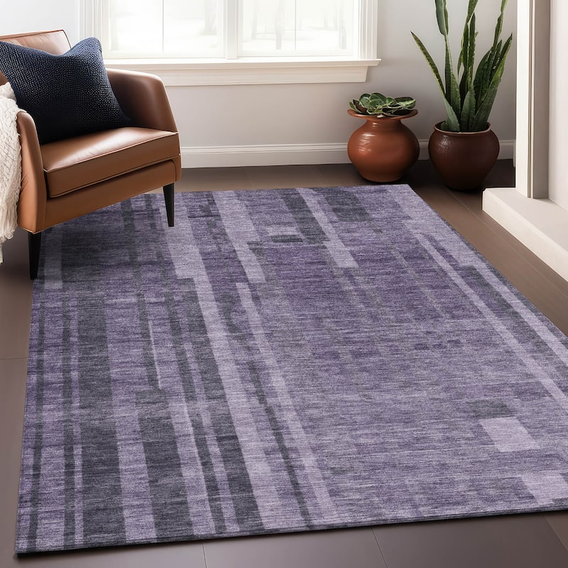 Machine Washable Indoor/ Outdoor Modern Stripes Chantille Rug - Purple - 5' x 7'6"