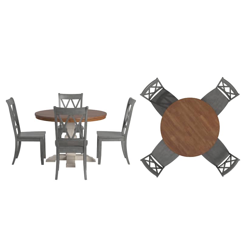 Ronda 45" Round Solid Wood Top Dining Set with X-Back Chairs