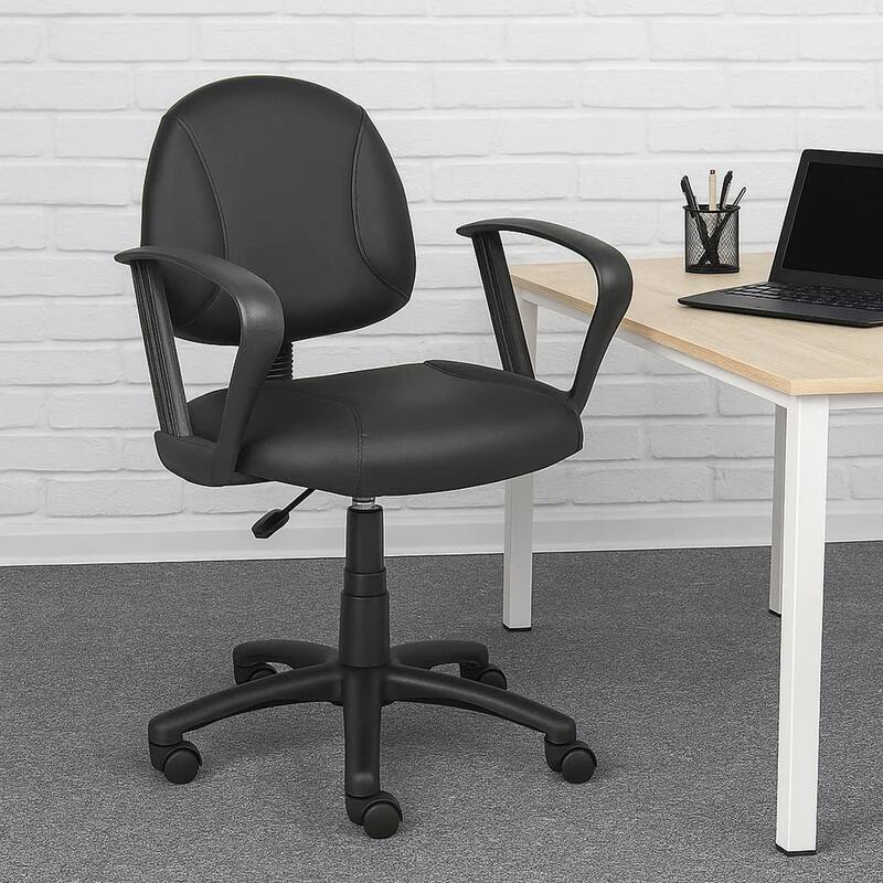 Wen Swivel Posture Chair, Adjustable, Black Faux Leather Waterfall Seat